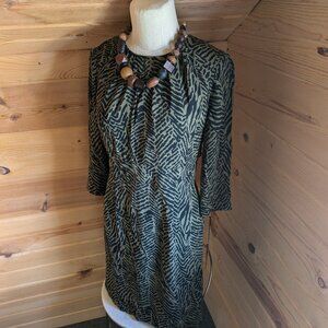 Tory Burch Olive Black Zebra Print Silk Dress